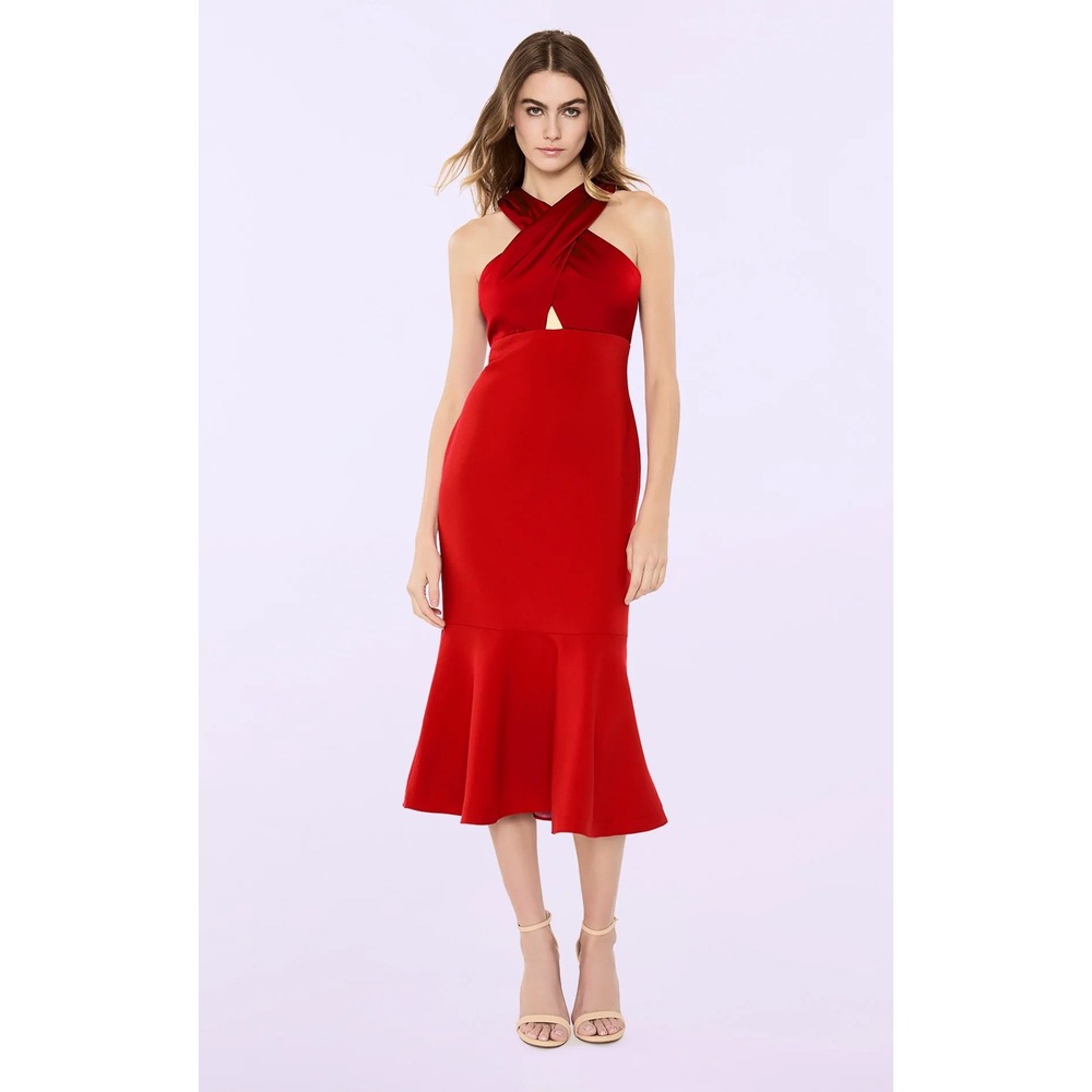 NWT LIKELY Solei Dress Sz S 6 Red Sleeveless Cutout Mermaid Midi cocktail